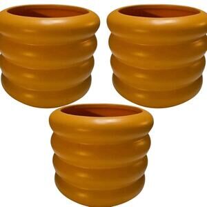 3-PK Small Bubble Ceramic Planters – Pastel Orange – 5" Diameter – Plugged Drain